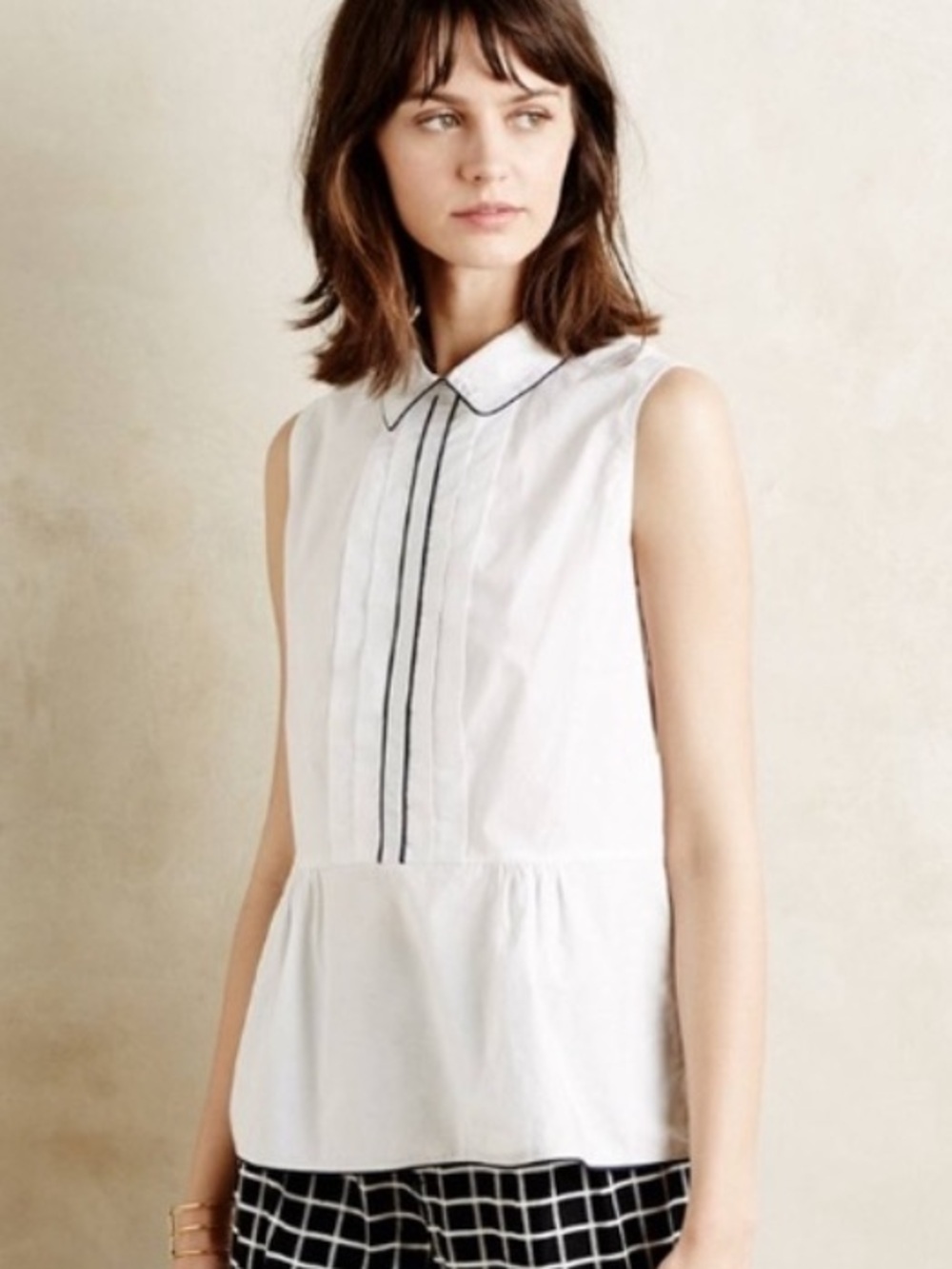Anthropologie $78 HD in Paris Bennett Pleated Peplum Top in White